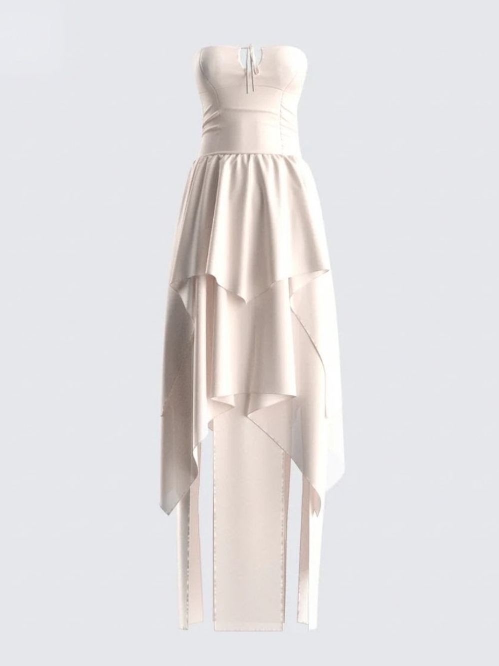 Finesse Strapless Handkerchief-Hem Dress in Soft Cream